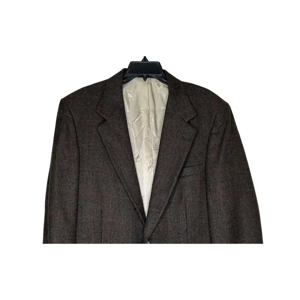 Old School Bespoke Houndstooth Tweed Brown USA Mens Blazer Sport Coat 44‎